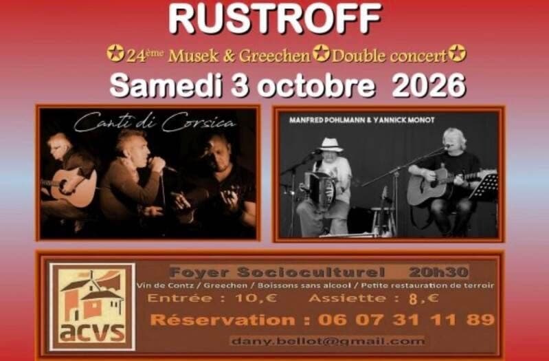 Affiche : 24e Musek & Greechen, double concert, samedi 3 octobre 2026 à Rustroff