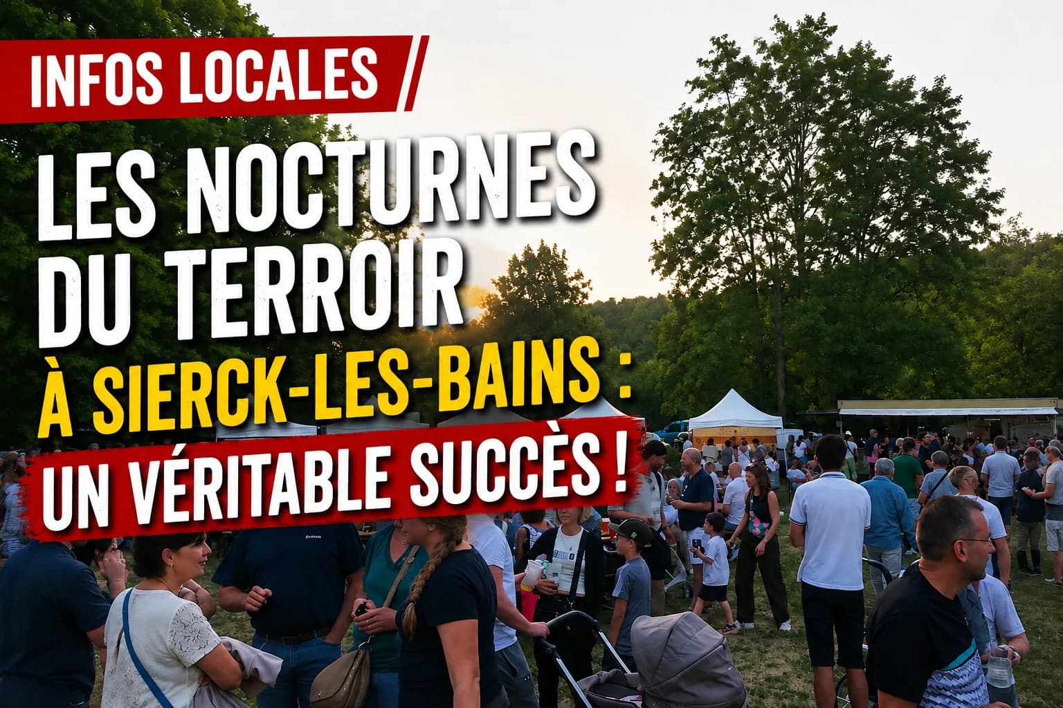 Visuel « Les Nocturnes du terroir à Sierck-les-Bains : un véritable succès » : une foule en plein air entre des stands et des arbres.