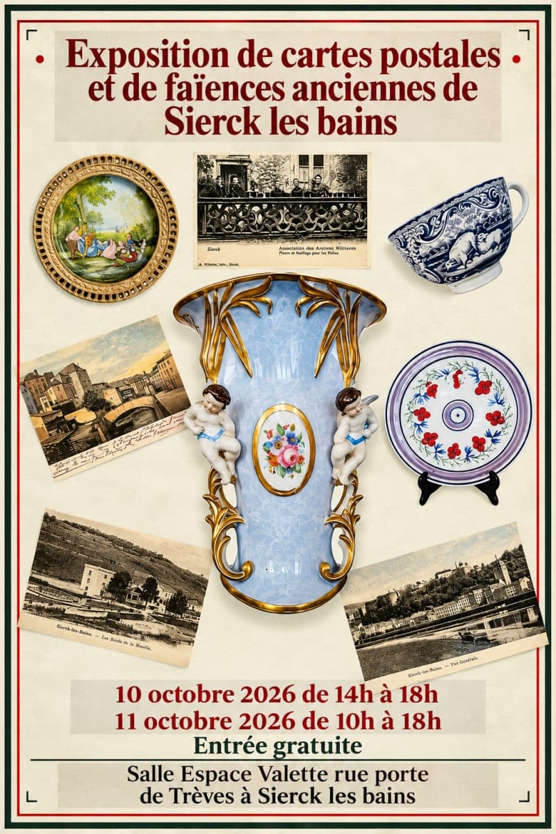 Affiche : Exposition de cartes postales et de faïences anciennes, 10 et 11 octobre 2026