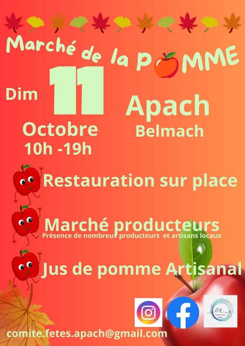 Affiche : Marché de la pomme à Apach-Belmach, dimanche 11 octobre, 10 h – 19 h